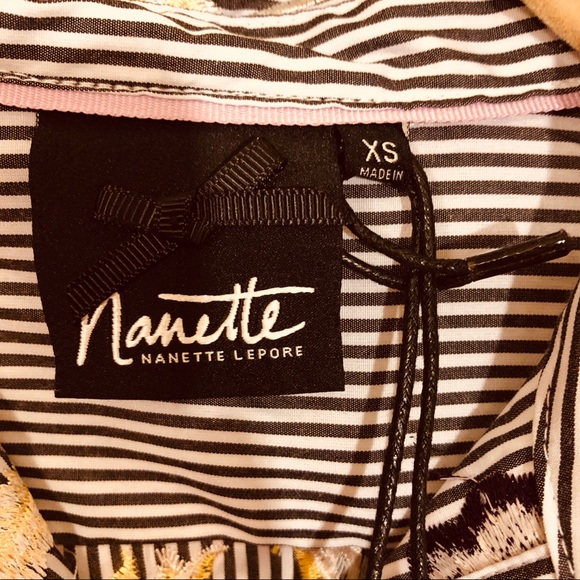 Nanette Lepore black, white striped top embroidery - Picture 4 of 9